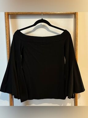 Express Black Off-the-Shoulder Three Quarter Sleeve With Bell Sleeves Shirt